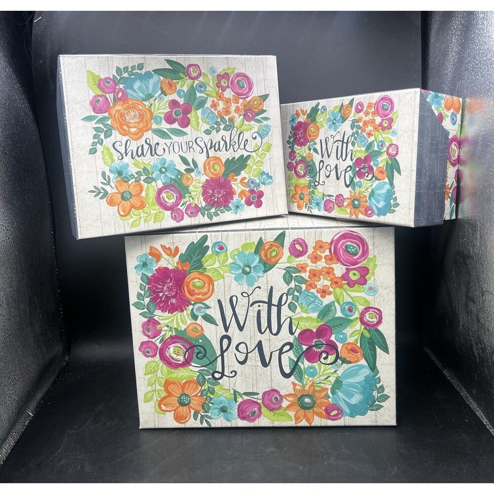 Loni Harris Pink Light Studio Floral Nesting Storage Boxes Set of 3 With Love